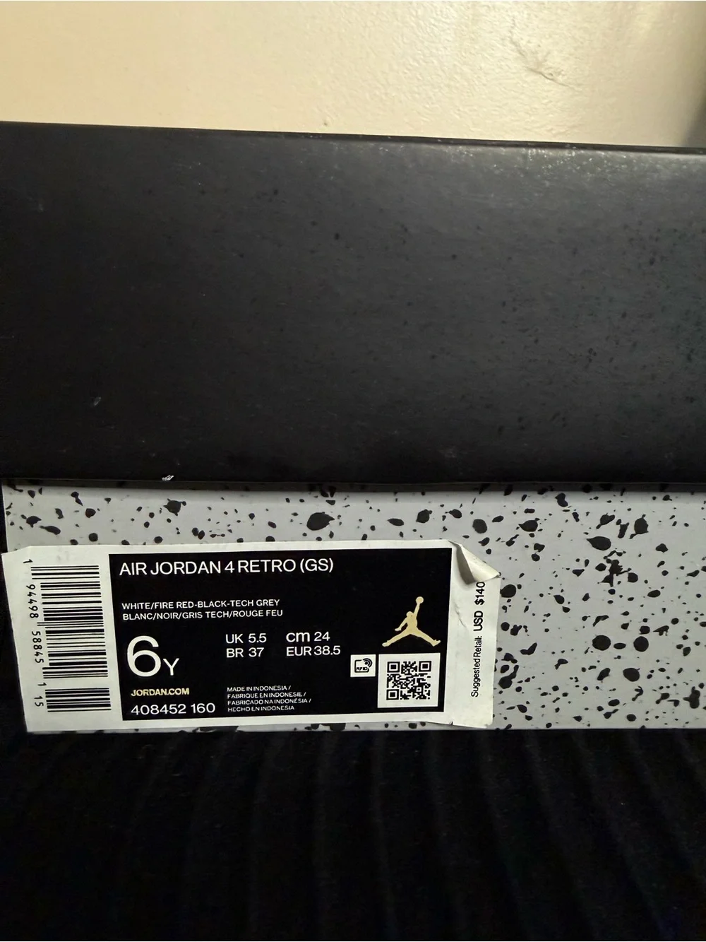 Jordan Air Jordan 4 Retro (GS) Box Label - Black and White